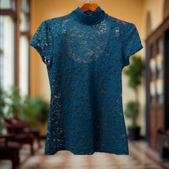 Express Top Lace open back teal  Small - Picture 6 of 10